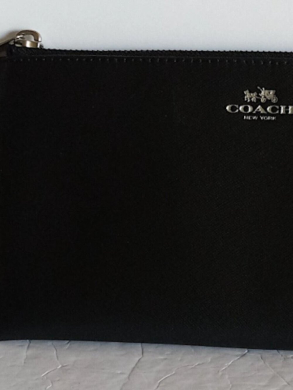 COACH Women Black Leather Zip Around Wristlet Clutch Wallet, Length 10''
